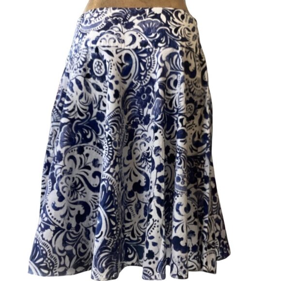 LRL Ralph Lauren Cotton Floral Flare Skirt Sz 8P Blue & White #328F - Picture 4 of 8